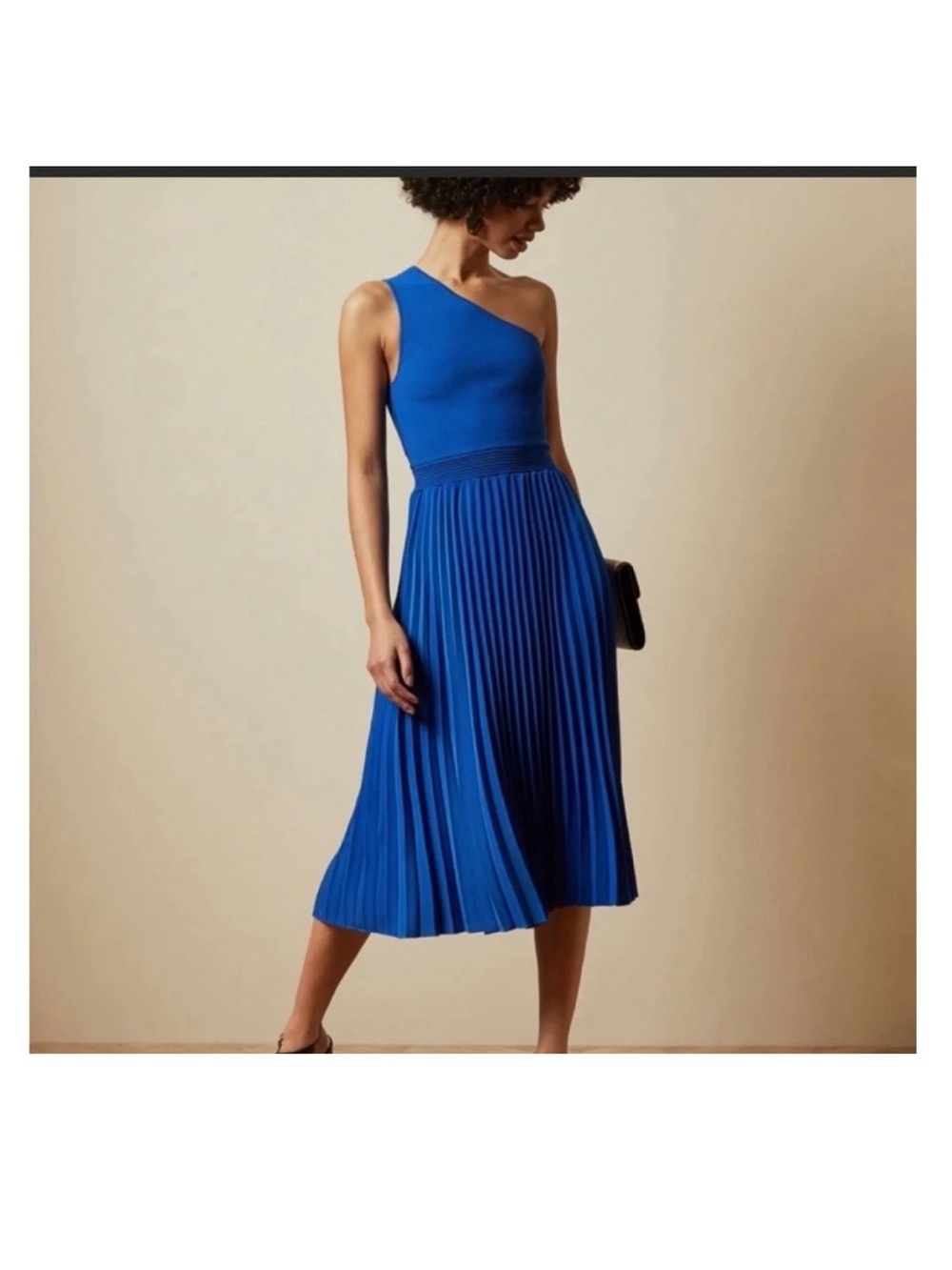 Ted Baker One-Shoulder Royal Blue Pleated Midi Dress Size 12 (5)